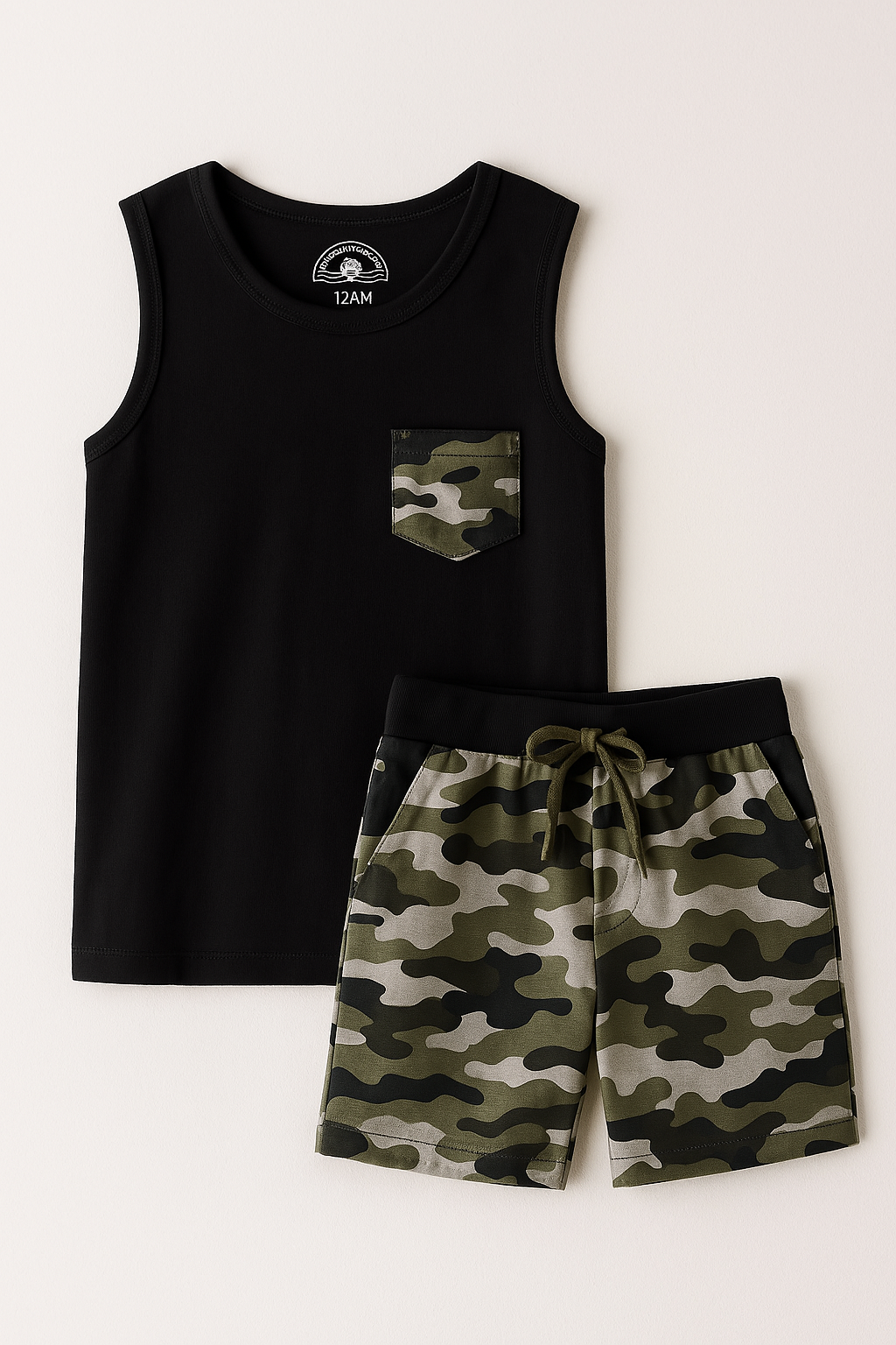 Decent Grey Camo print Kids Tank Top with Shorts