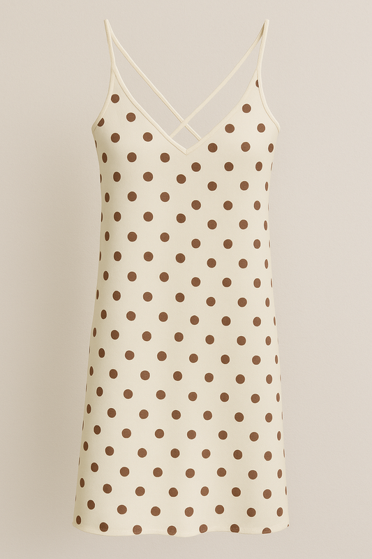 Polka Brown Dot grip silk Nightgown